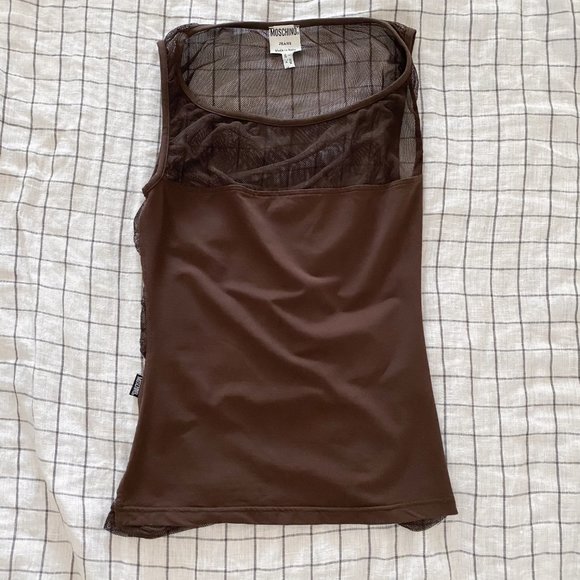 MOSCHINO - 90s Sheer Back Mesh Tank in Brown - Picture 3 of 5